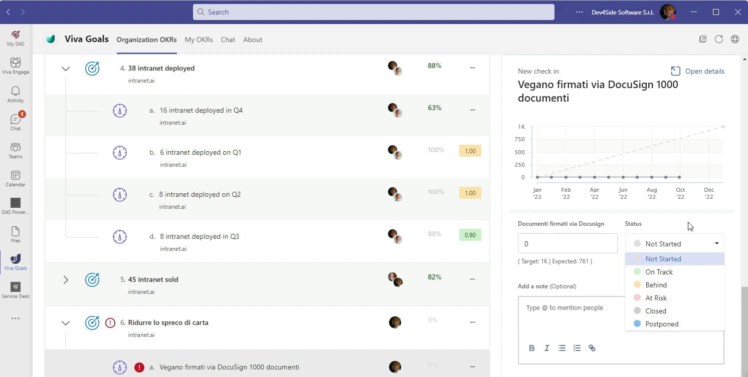 Aperçu de Viva Goals pour Microsoft Teams