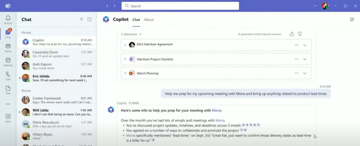 Copilot's Business Chat in Teams