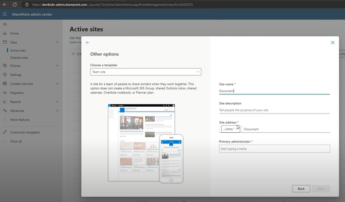 Creating a team site without a Microsoft 365 group from the SharePoint Admin Center