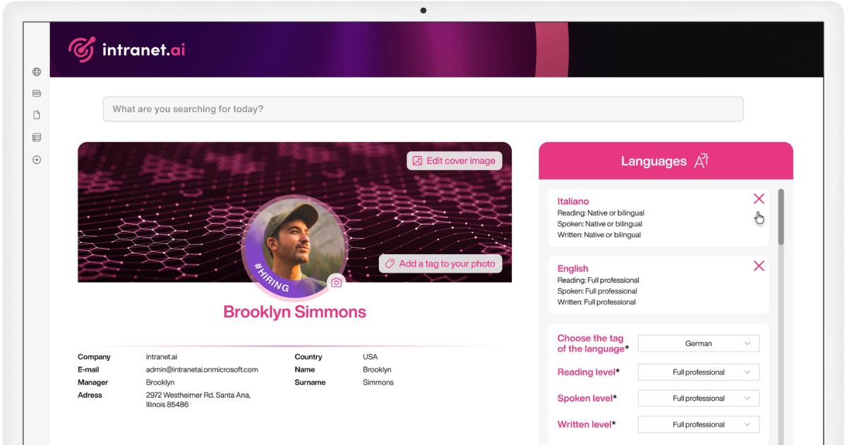 Overview of the "My Profile" Web Part by intranet.ai