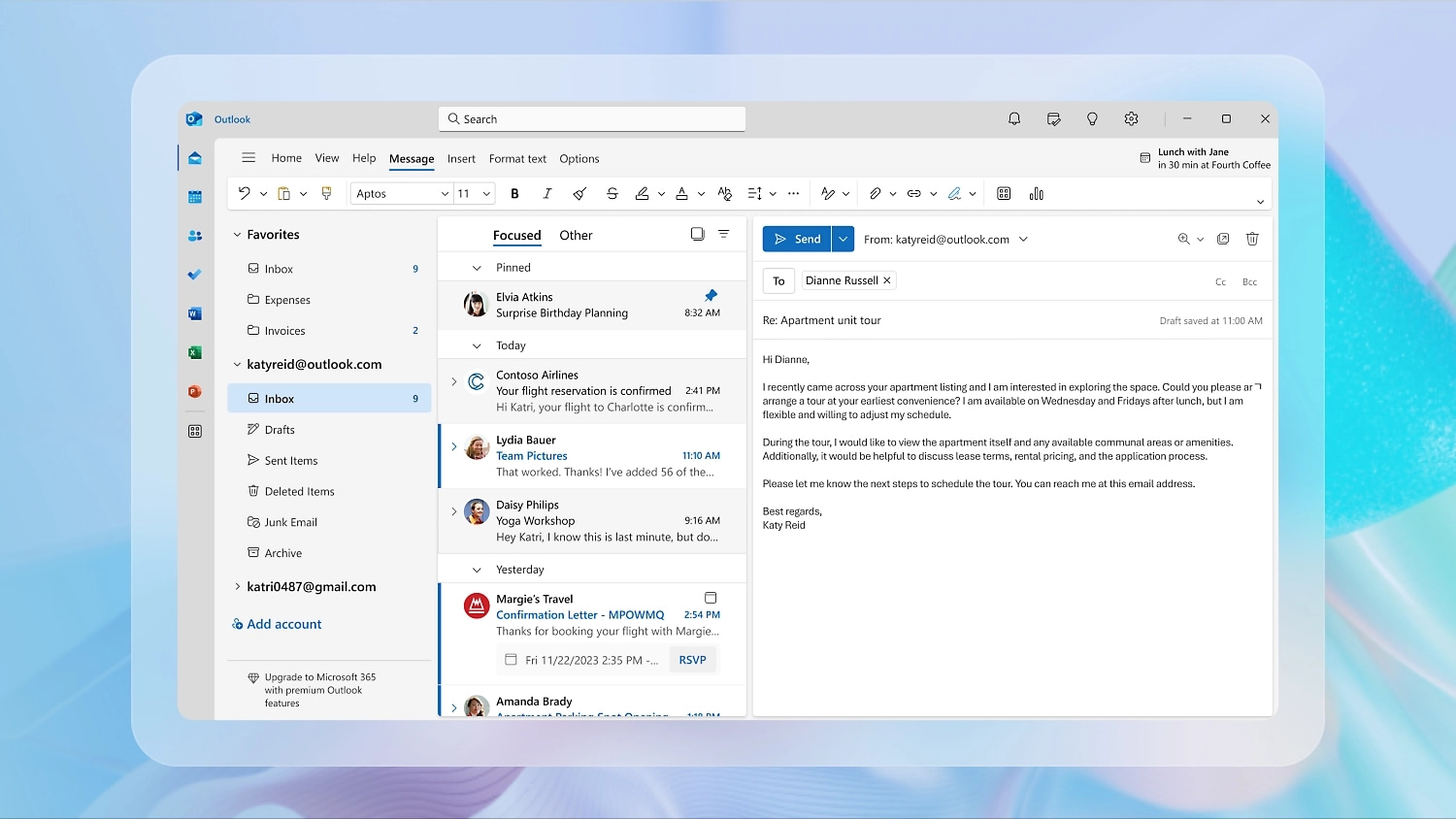 Oversikt over en postkasse i Microsoft Outlook