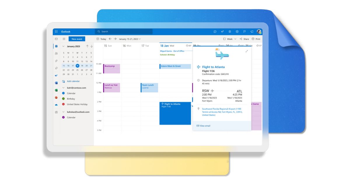 Oversikt over en personlig kalender i Microsoft Outlook