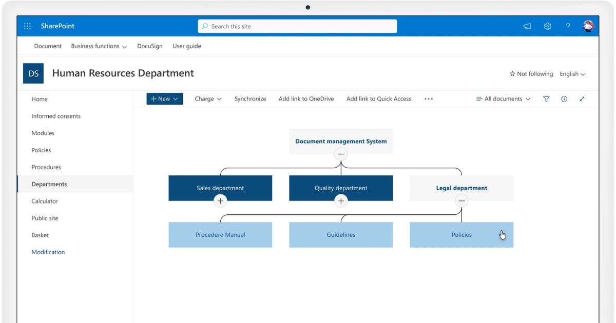 Area per gestire i documenti del dipartimento con intranet.ai