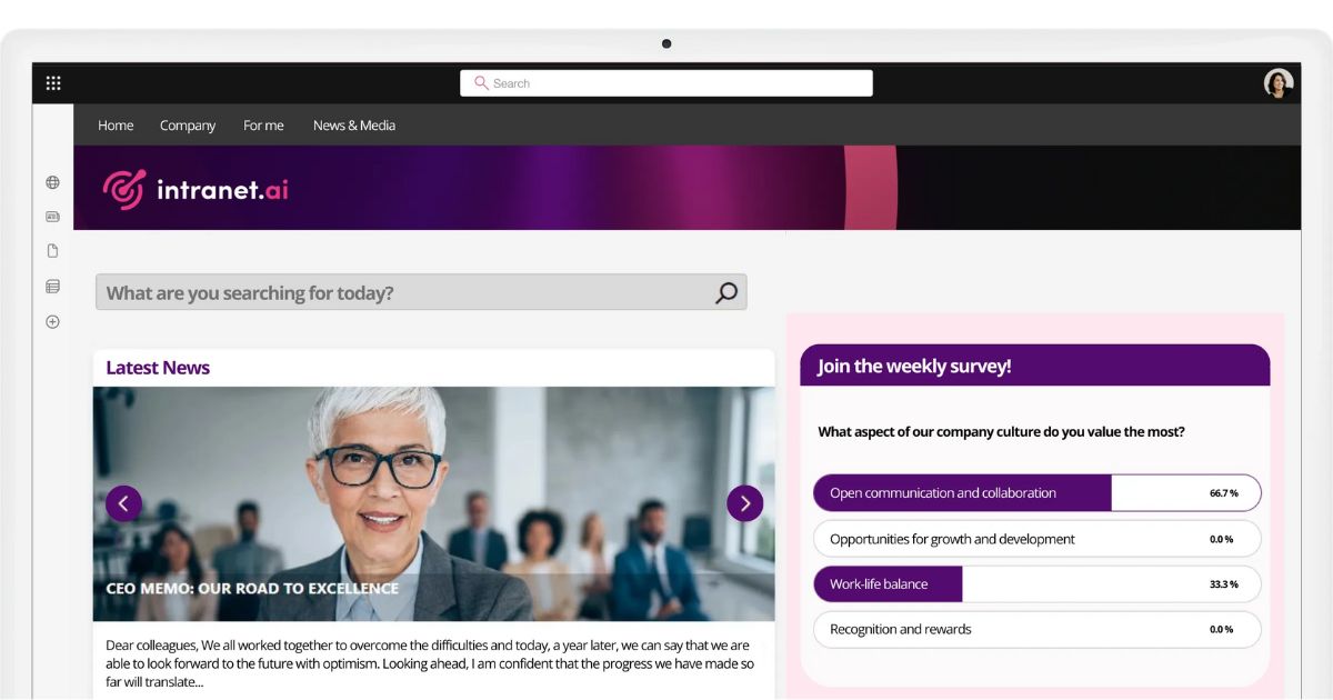 Comunicazioni moderne e sondaggi rapidi nella intranet SharePoint di intranet.ai