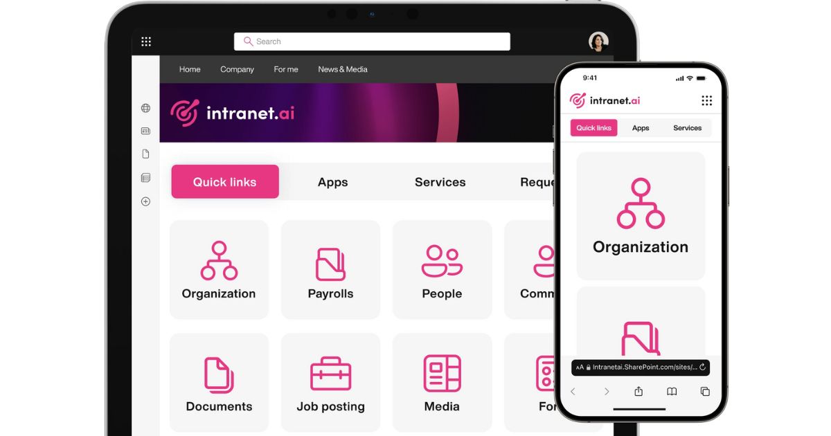 Accesso rapido alle applicazioni aziendali nella intranet SharePoint di intranet.ai