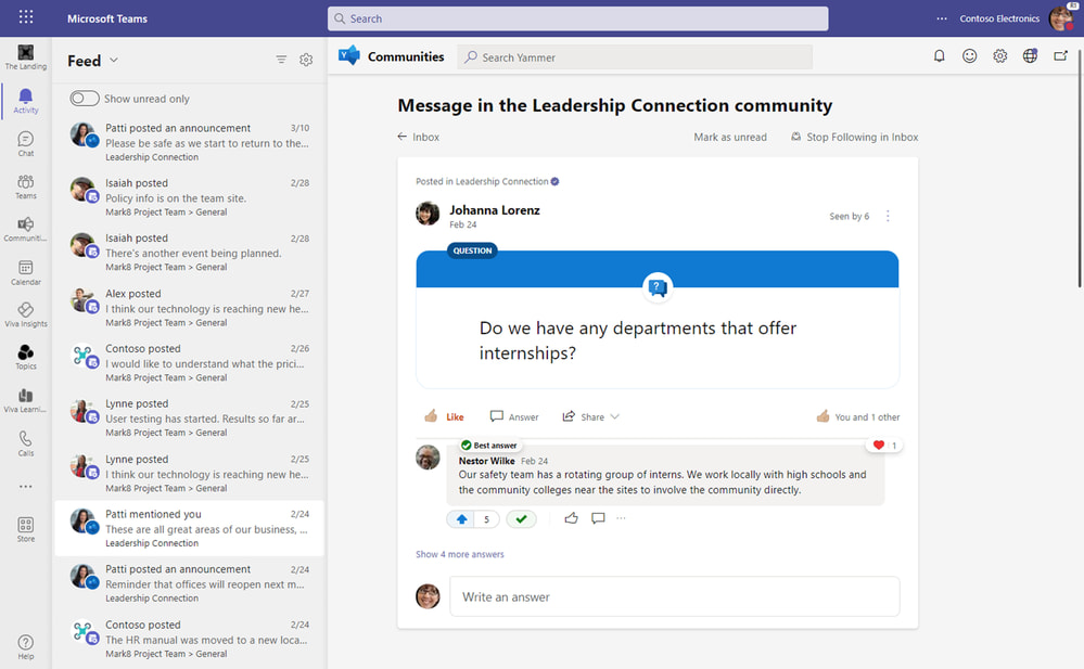 Sondaggio di Microsoft Yammer nell’app di Microsoft Teams