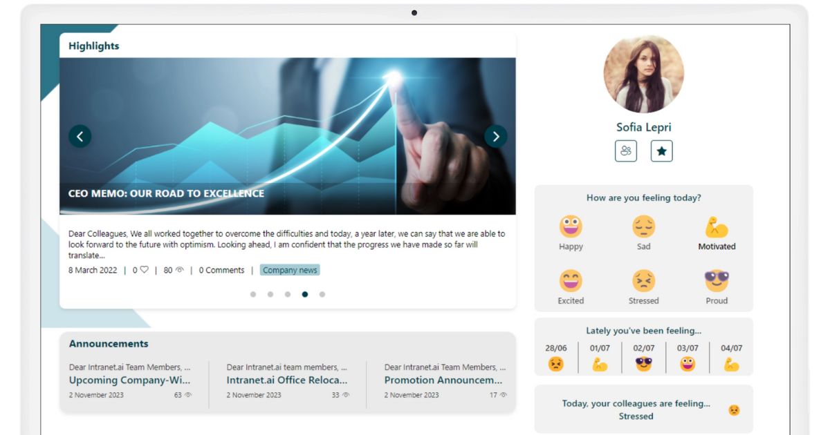 Misurare il mood dei colleghi nella intranet SharePoint di intranet.ai