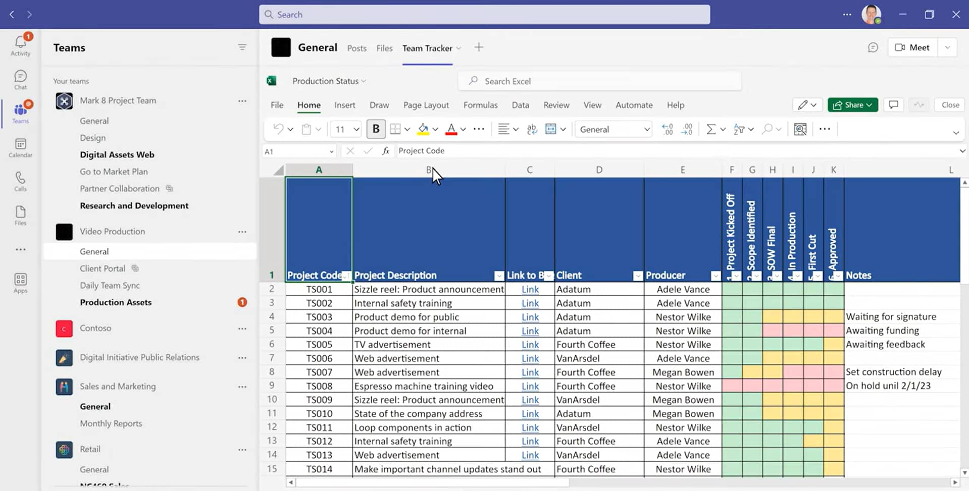 Coordinare le attività di progetto nei canali di Microsoft Teams