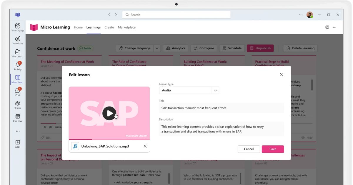 Esempio di lezione in formato audio in Microlearning di intranet.ai