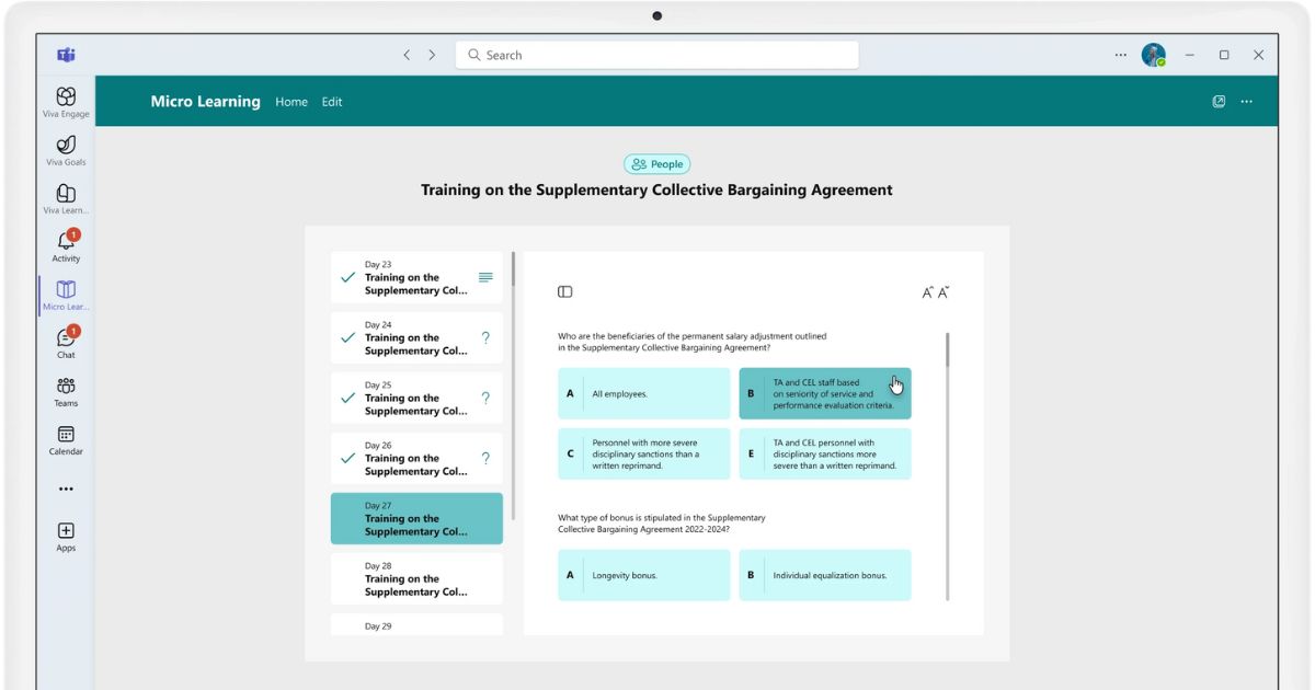 Esempio di quiz per testare le conoscenze in Microlearning di intranet.ai