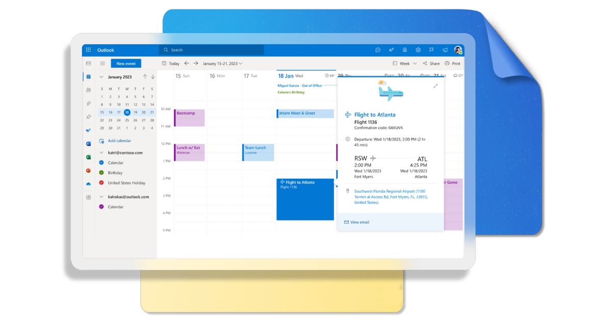 Beispiel eines Kalenders in Office 365 Outlook