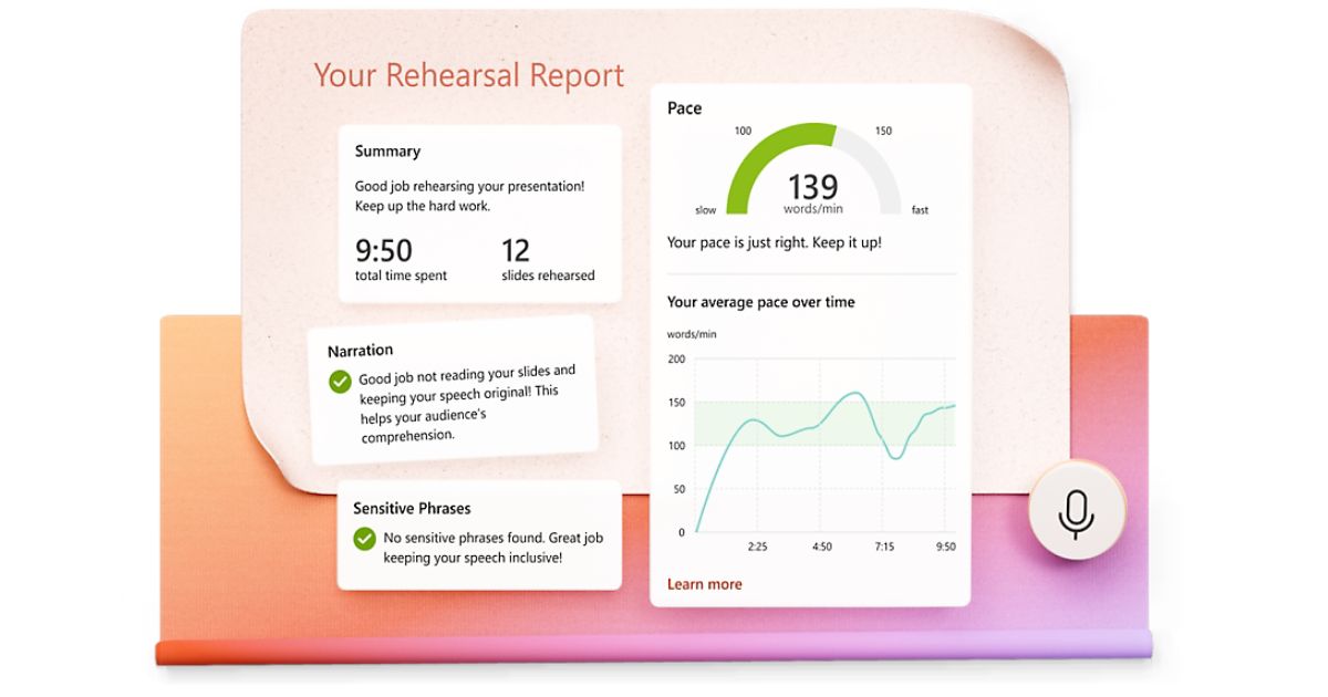 Métricas y consejos proporcionados por el Coach de PowerPoint