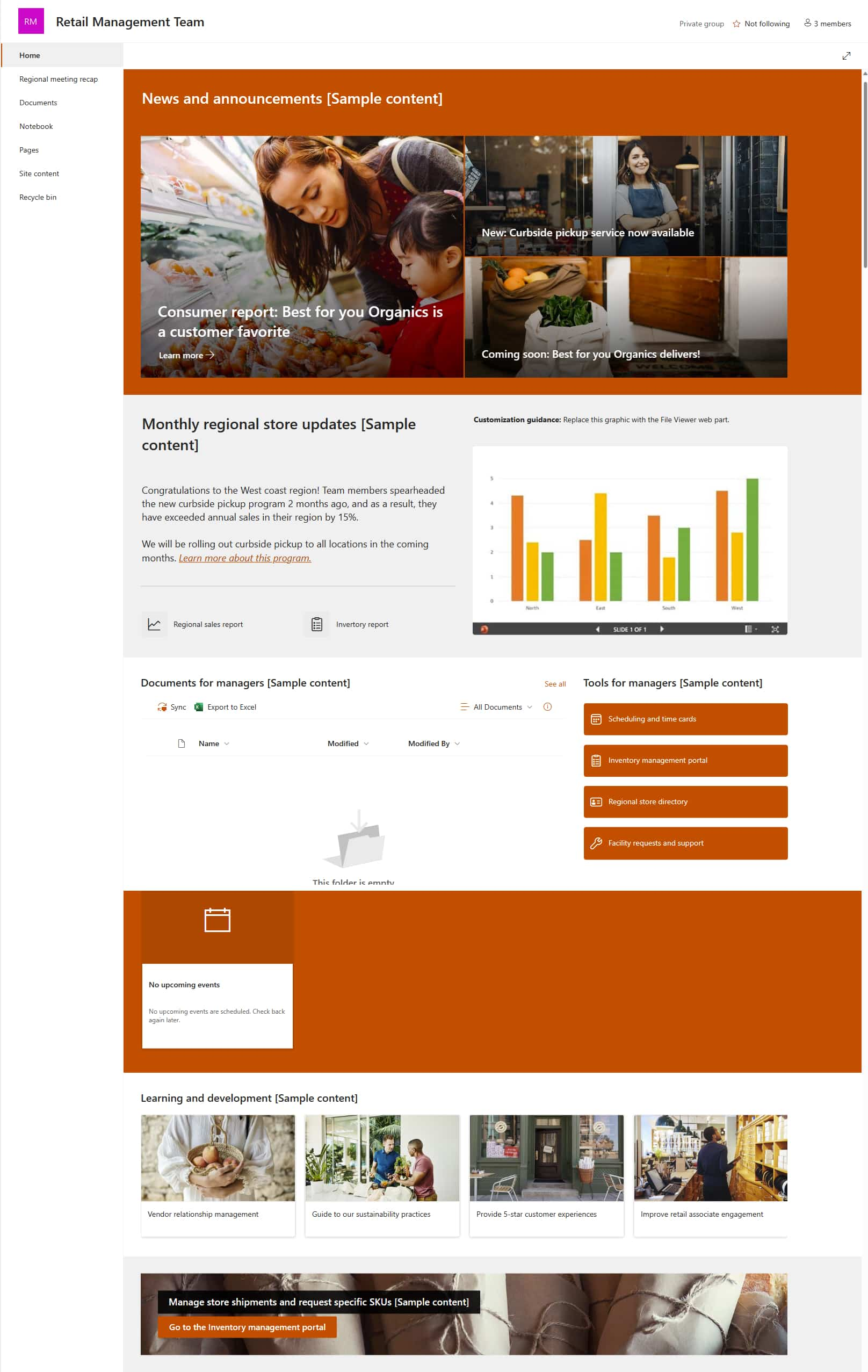 Beispiel eines SharePoint-Templates für eine Team-Website