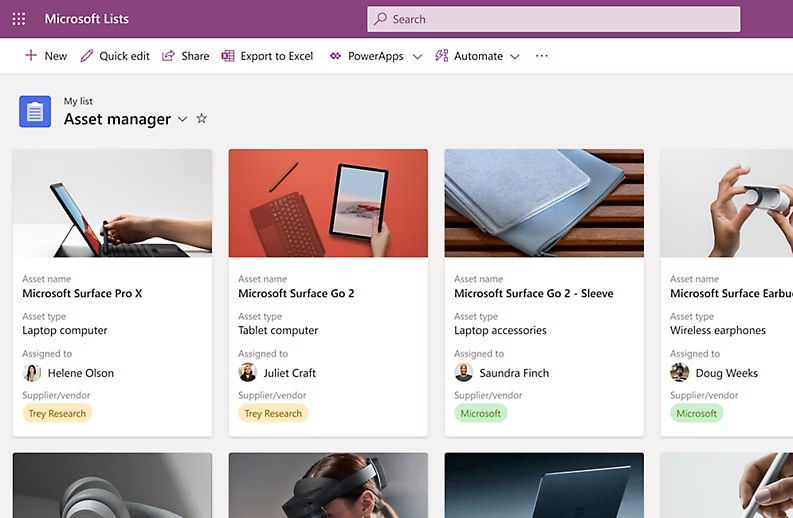 Modello Asset manager di Microsoft Lists