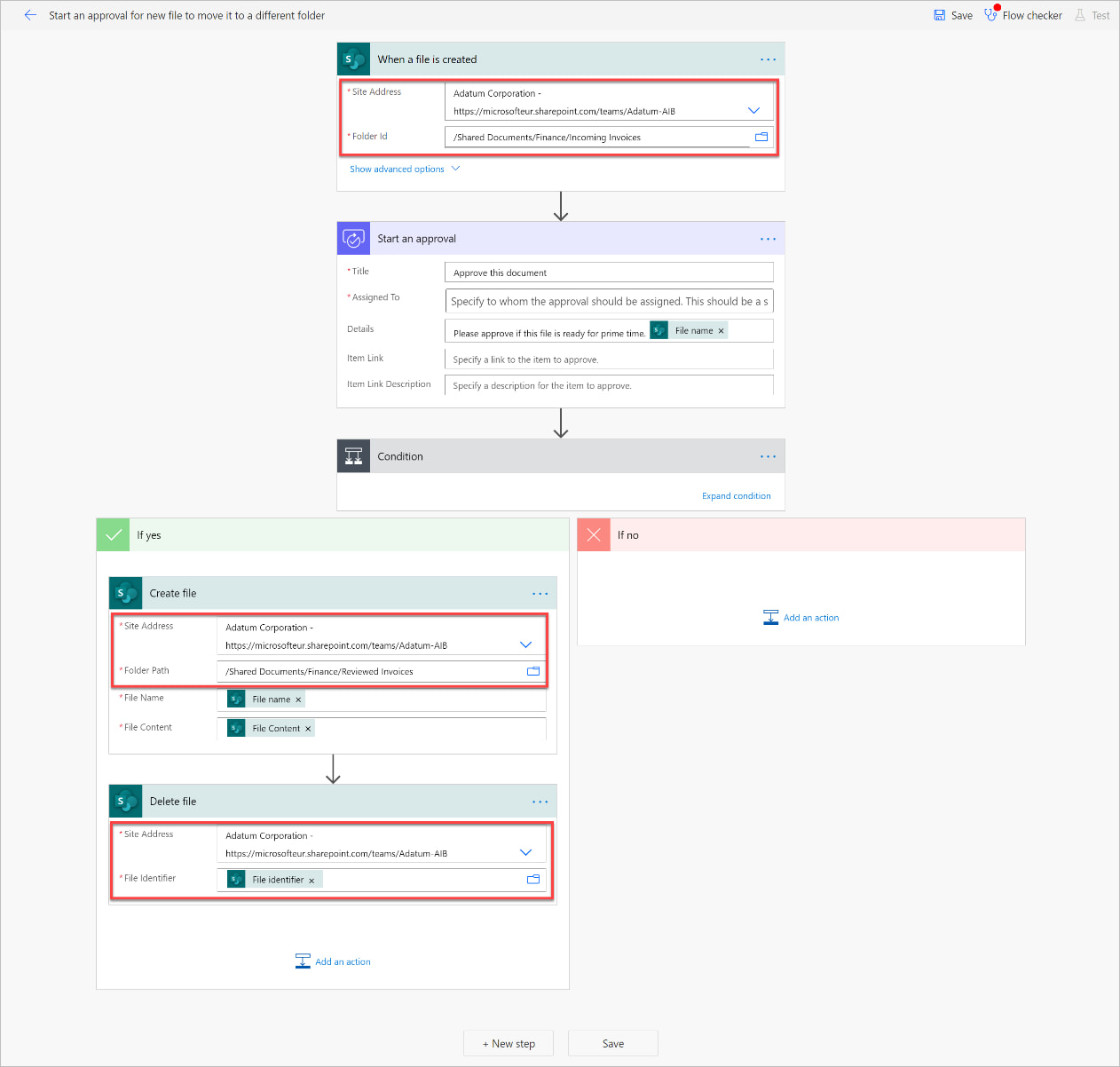 Template di Power Automate per gestire lo spostamento di un file verso una libreria SharePoint