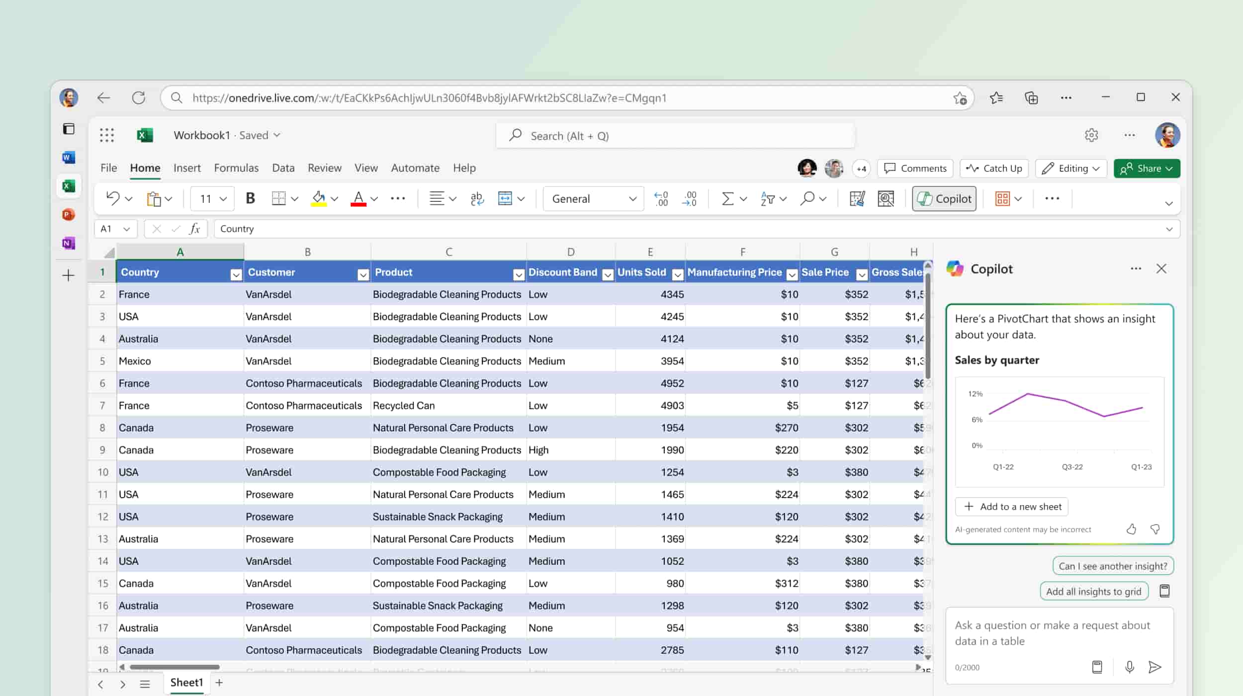 Integrazione tra Copilot ed Excel di Microsoft 365