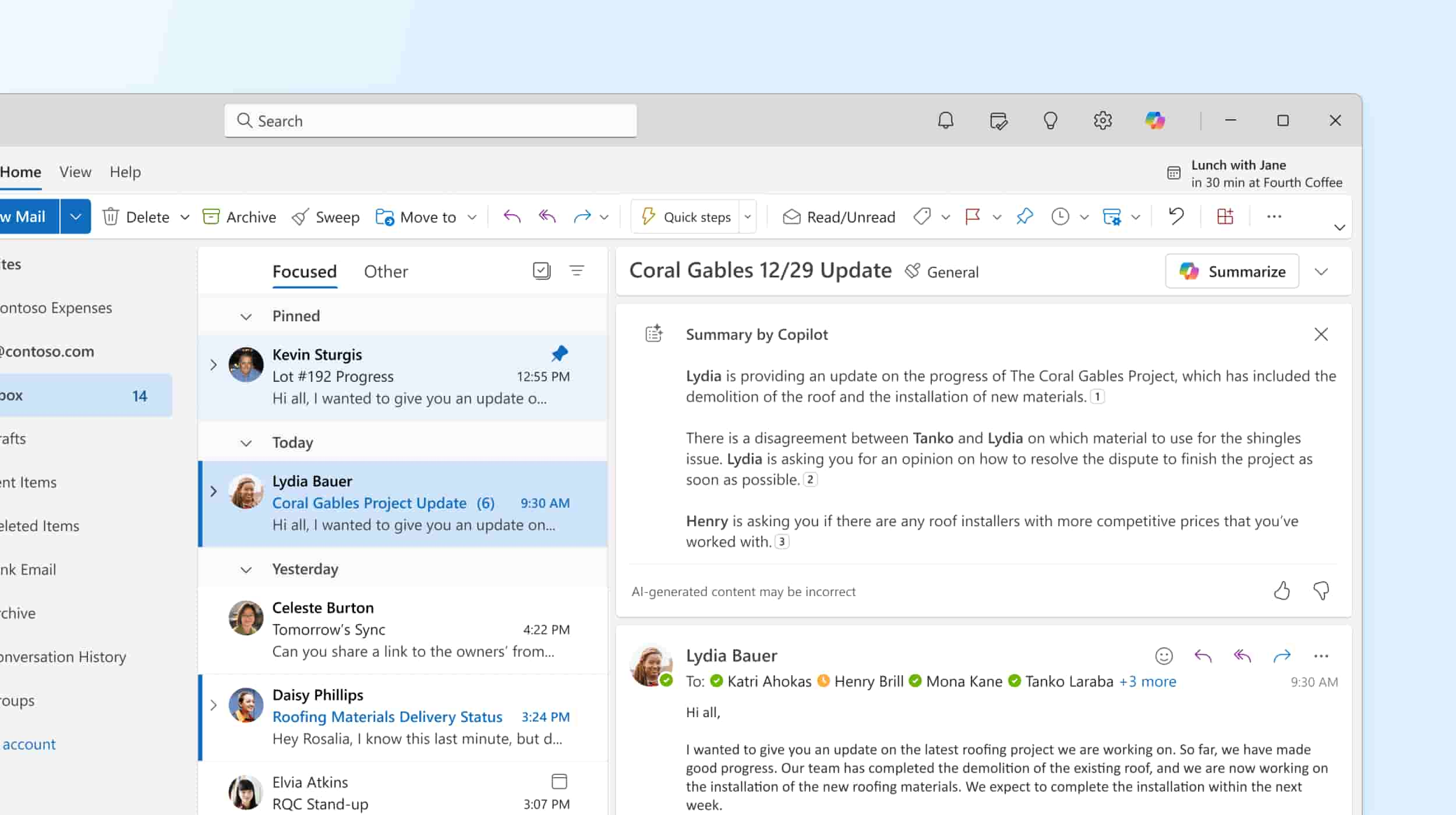 Integrazione tra Copilot e Outlook di Microsoft 365