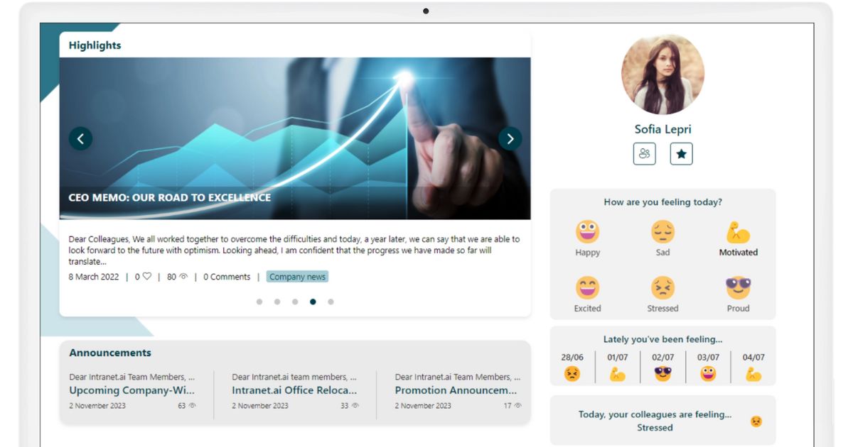 Feedback von Kollegen mit Stimmung von intranet.ai sammeln