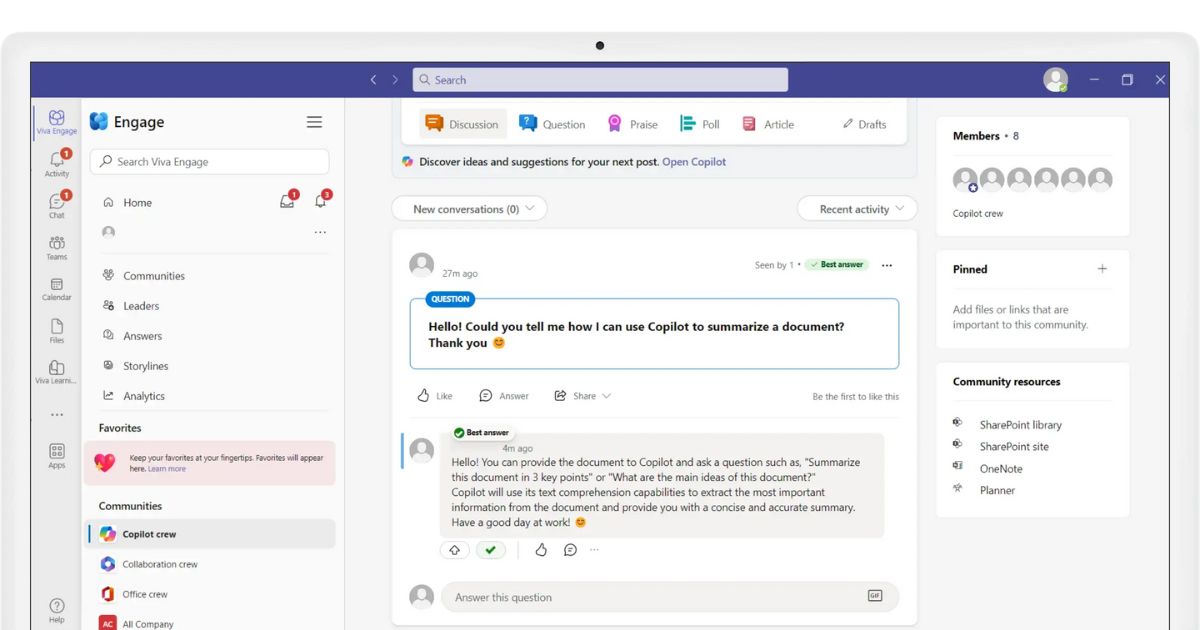 Community di pratica per l'adozione di Copilot, create e gestite da intranet.ai