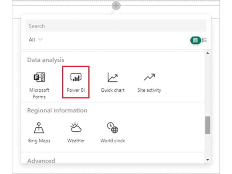 Web part per integrare i report Power BI in SharePoint