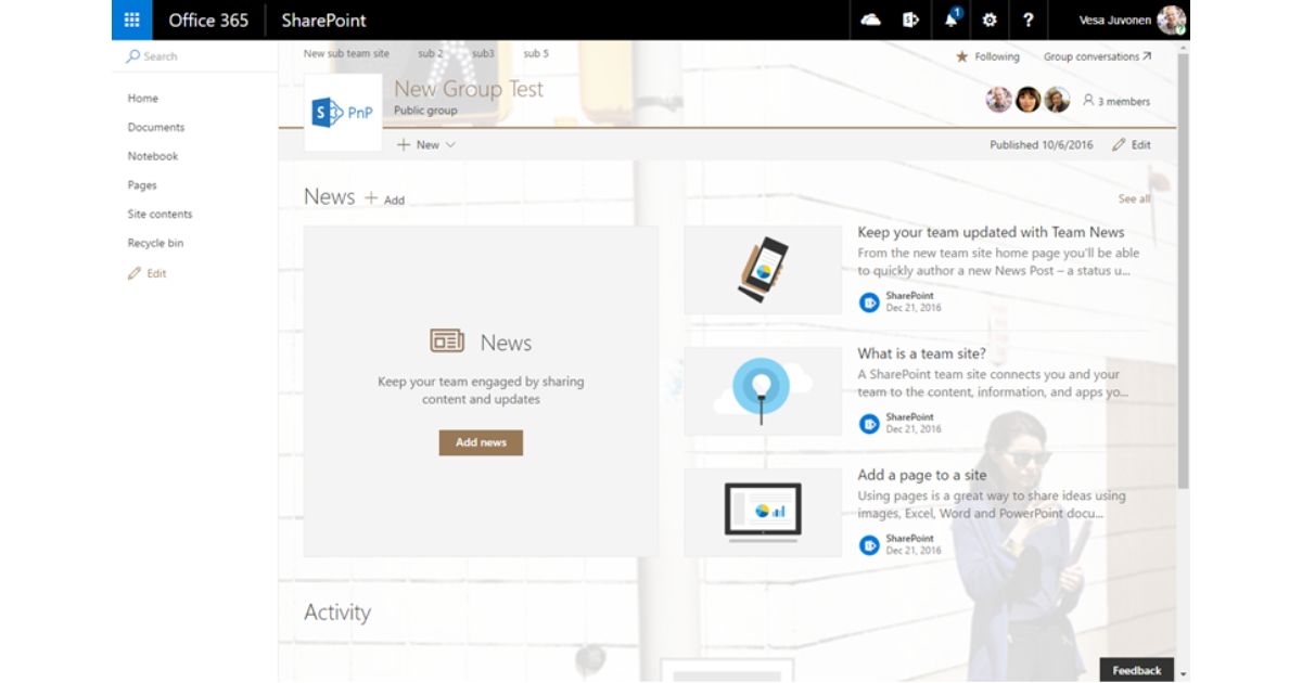 Personalizzare un modern SharePoint team site