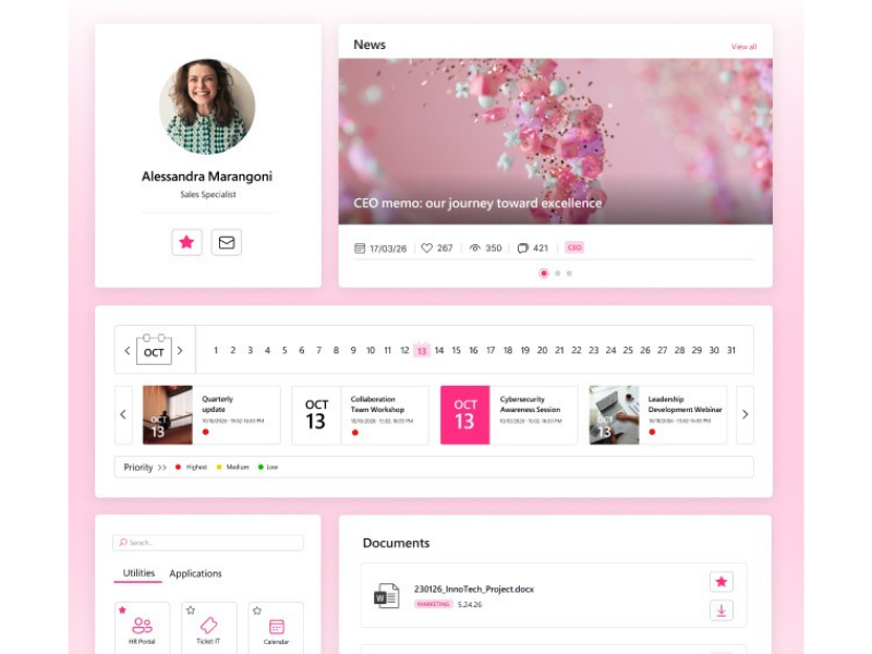 Esempio di pagina con web part nella intranet SharePoint